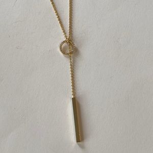 Gold-plated small crystal circle with bar necklace